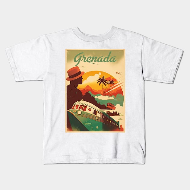 Grenada Vintage Travel Art Poster Kids T-Shirt by OldTravelArt